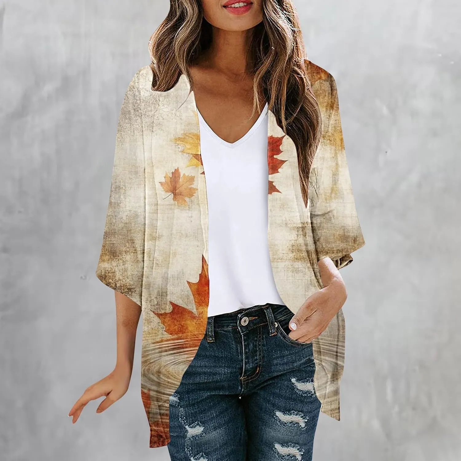 Kimono Cardigans for Women Lightweight Bathing Suit Cover Up 3/4 Sleeve Cardigan Summer Vacation Outfits
