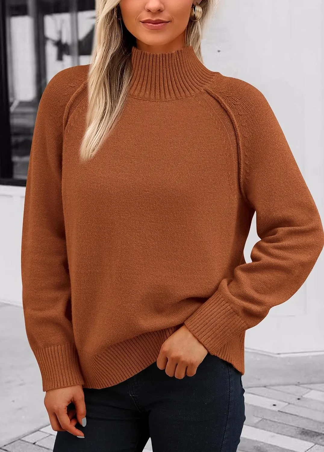 KIRUNDO Womens Fall Sweaters 2025 Trendy Turtleneck Long Sleeve Ribbed Knit Chunky Casual Loose Pullover Sweaters Tops