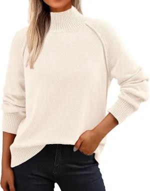 KIRUNDO Womens Fall Sweaters 2025 Trendy Turtleneck Long Sleeve Ribbed Knit Chunky Casual Loose Pullover Sweaters Tops