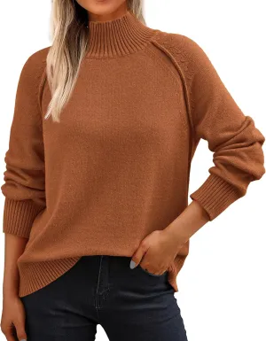 KIRUNDO Womens Fall Sweaters 2025 Trendy Turtleneck Long Sleeve Ribbed Knit Chunky Casual Loose Pullover Sweaters Tops