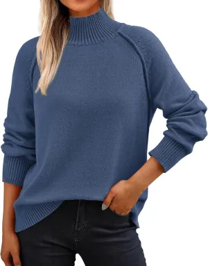 KIRUNDO Womens Fall Sweaters 2025 Trendy Turtleneck Long Sleeve Ribbed Knit Chunky Casual Loose Pullover Sweaters Tops