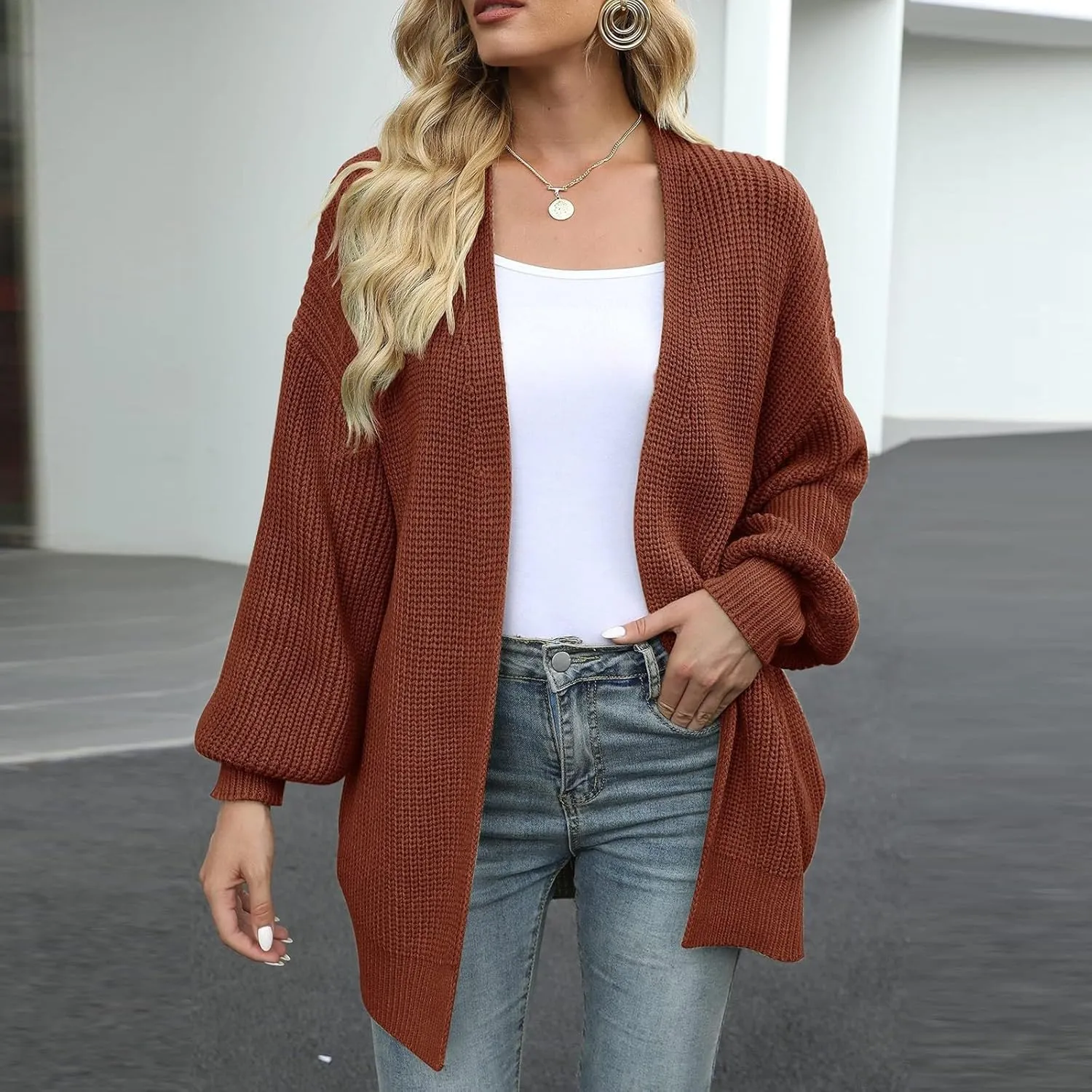 Knit Cardigan Sweaters for Women Open Front Cardigan Ladies Cute Casual Fall Outfits Knitted Sweater