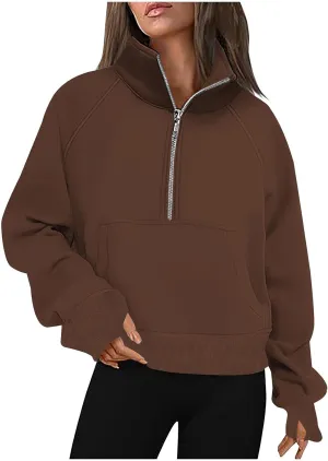 lcziwo Half Zip Sweatshirts Women Oversized Fleece Cropped Pullover Quarter Zipper Fall Outfits 2024 Winter Clothes