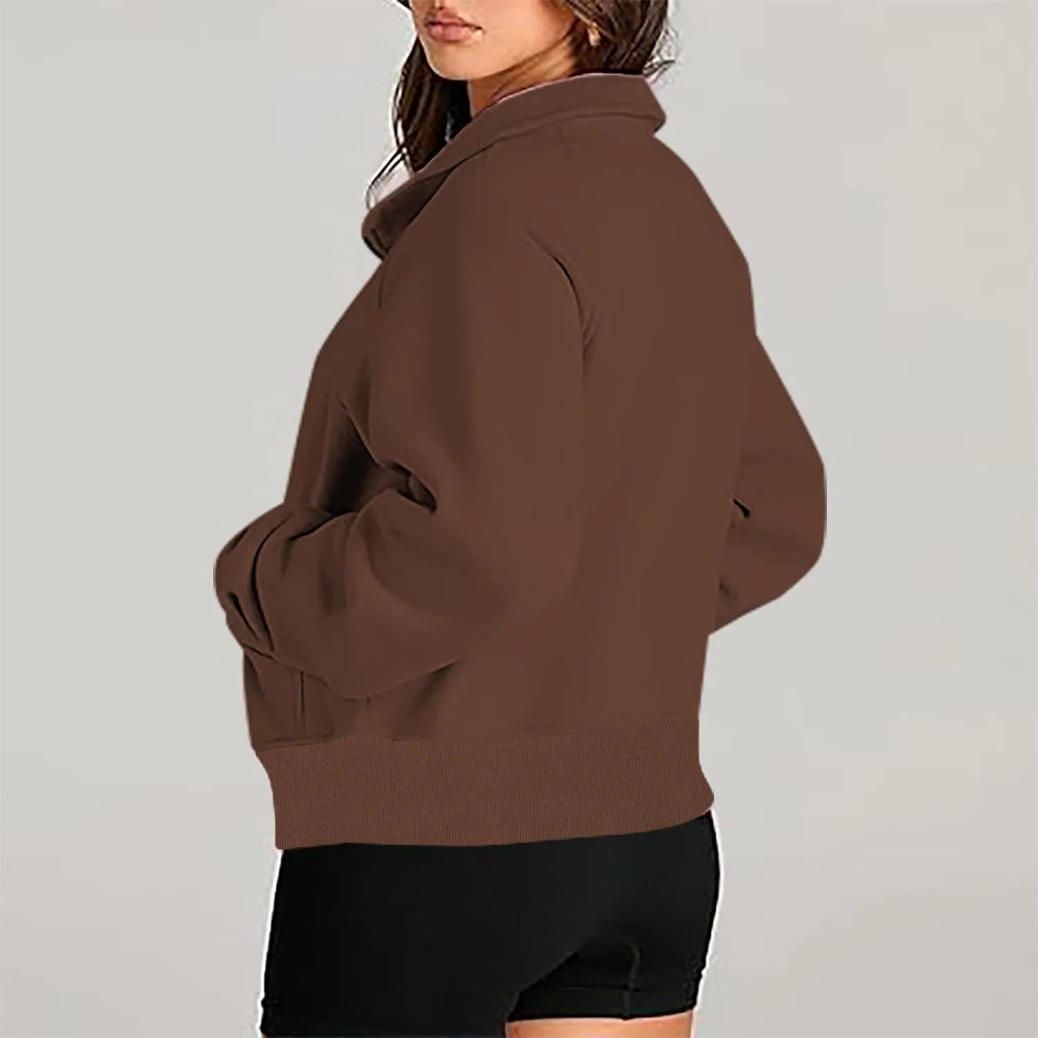 lcziwo Half Zip Sweatshirts Women Oversized Fleece Cropped Pullover Quarter Zipper Fall Outfits 2024 Winter Clothes