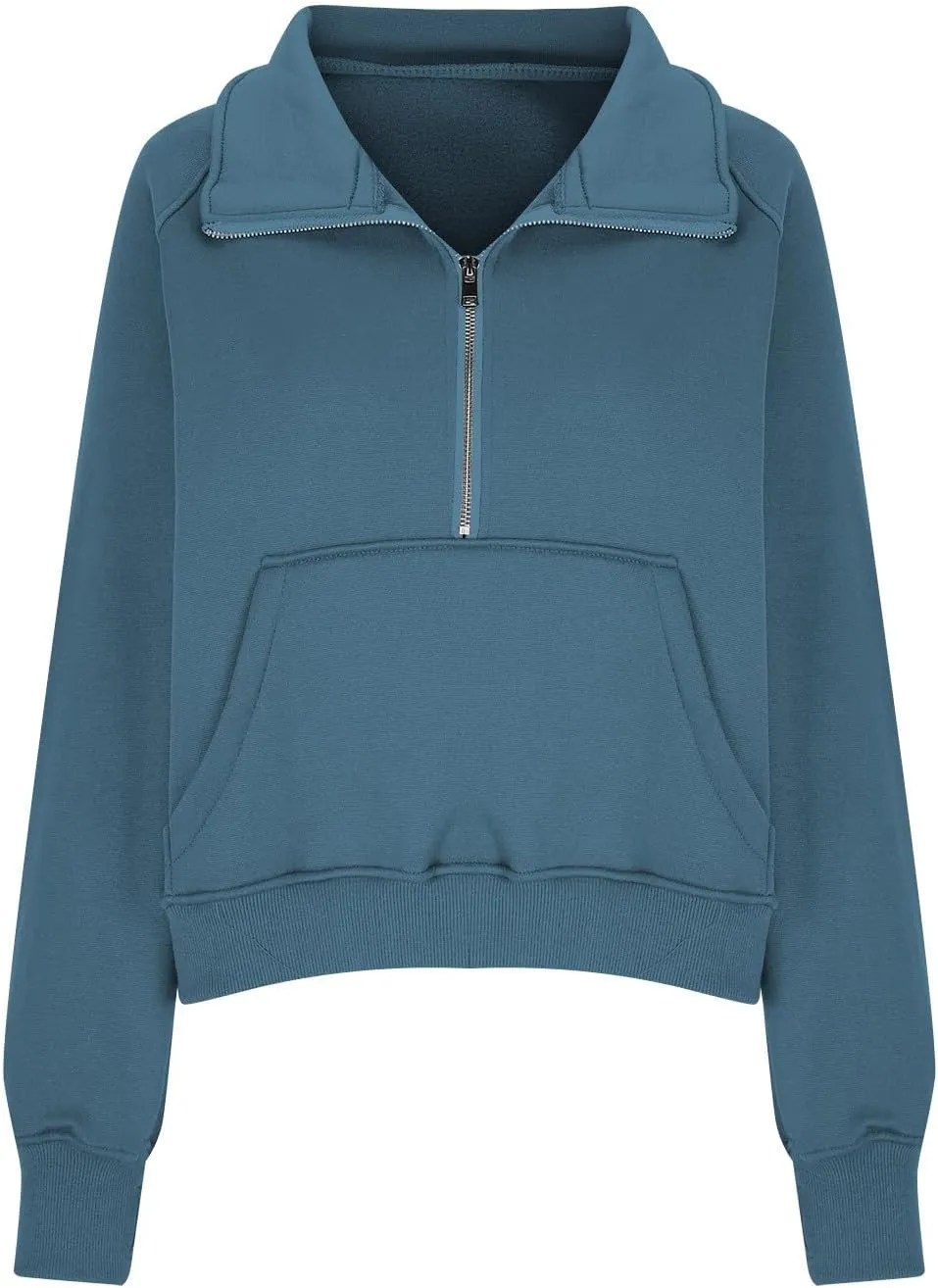 lcziwo Womens Oversized Cropped Sweatshirts Half Zip Lapel Fleece Pullover Quarter Zipper Long Sleeve Tops with Pocket