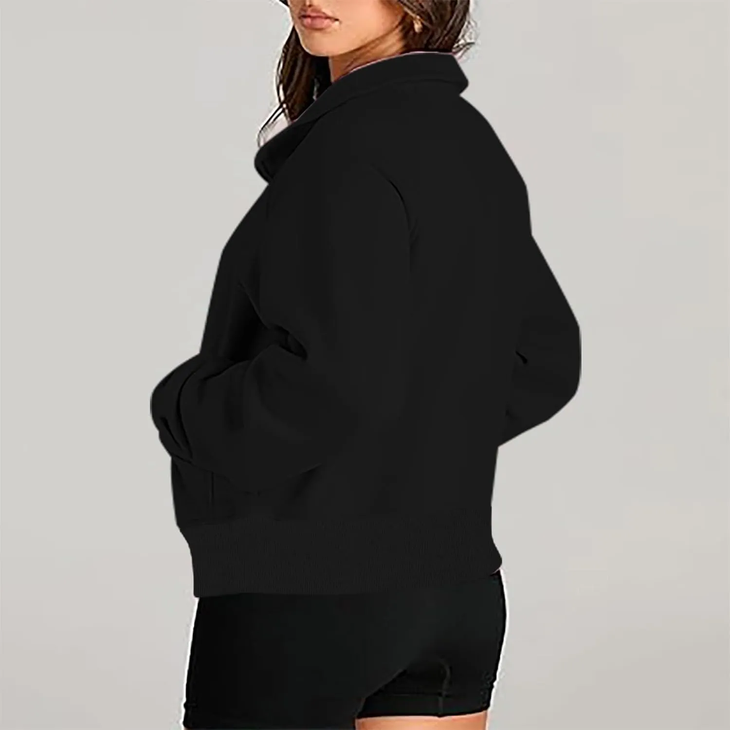 lcziwo Womens Oversized Cropped Sweatshirts Half Zip Lapel Fleece Pullover Quarter Zipper Long Sleeve Tops with Pocket
