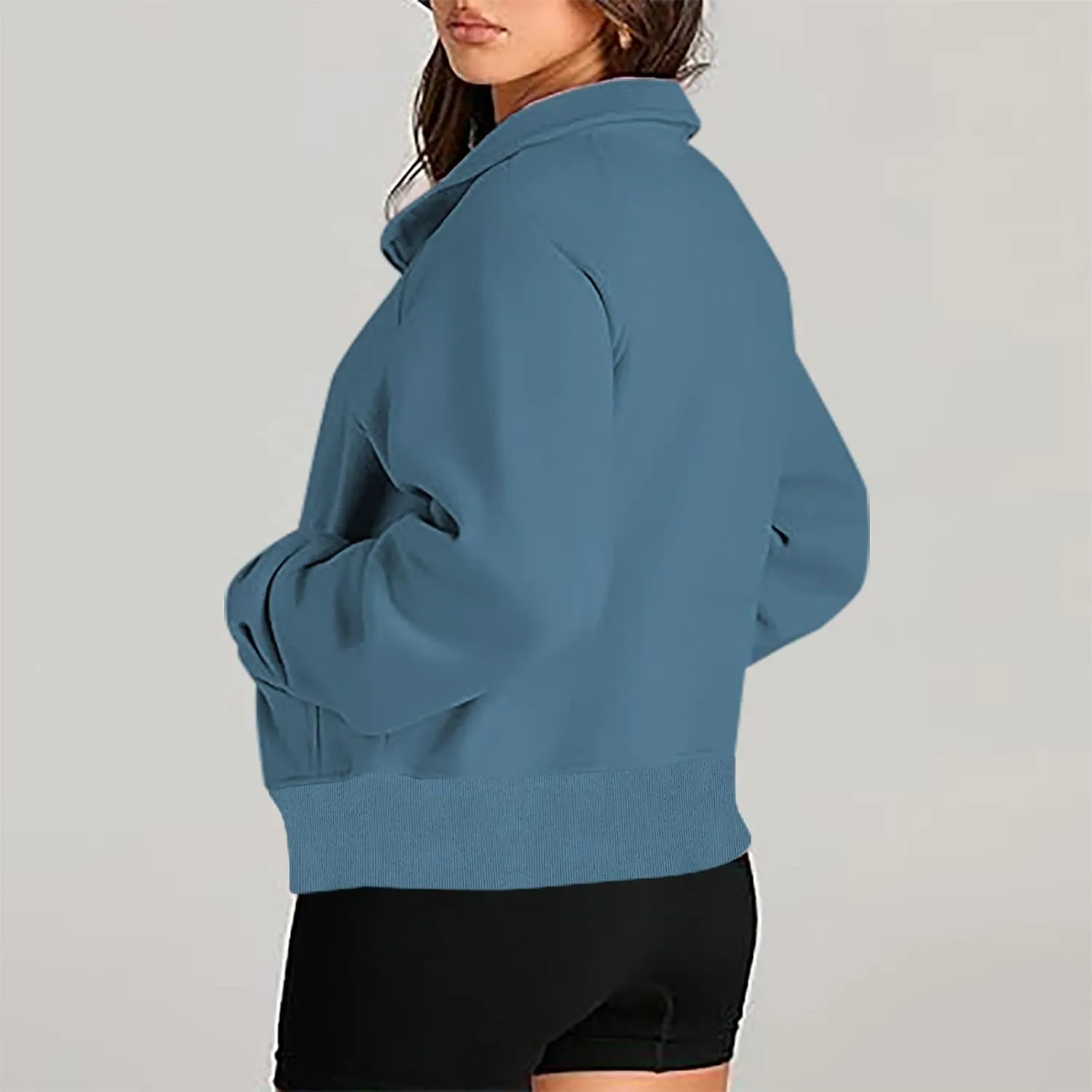 lcziwo Womens Oversized Cropped Sweatshirts Half Zip Lapel Fleece Pullover Quarter Zipper Long Sleeve Tops with Pocket