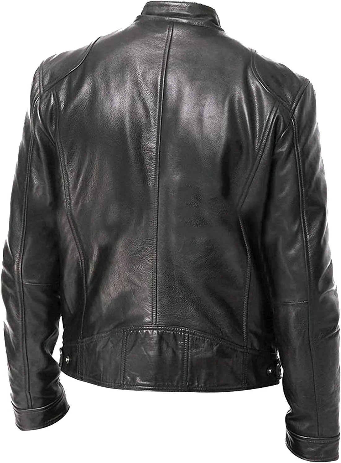 Leather Jacket Men Big And Tall Zip Up Stand Collar Jackets Cool Faux Leather Motocycle Coats Casual Stylish Outwear