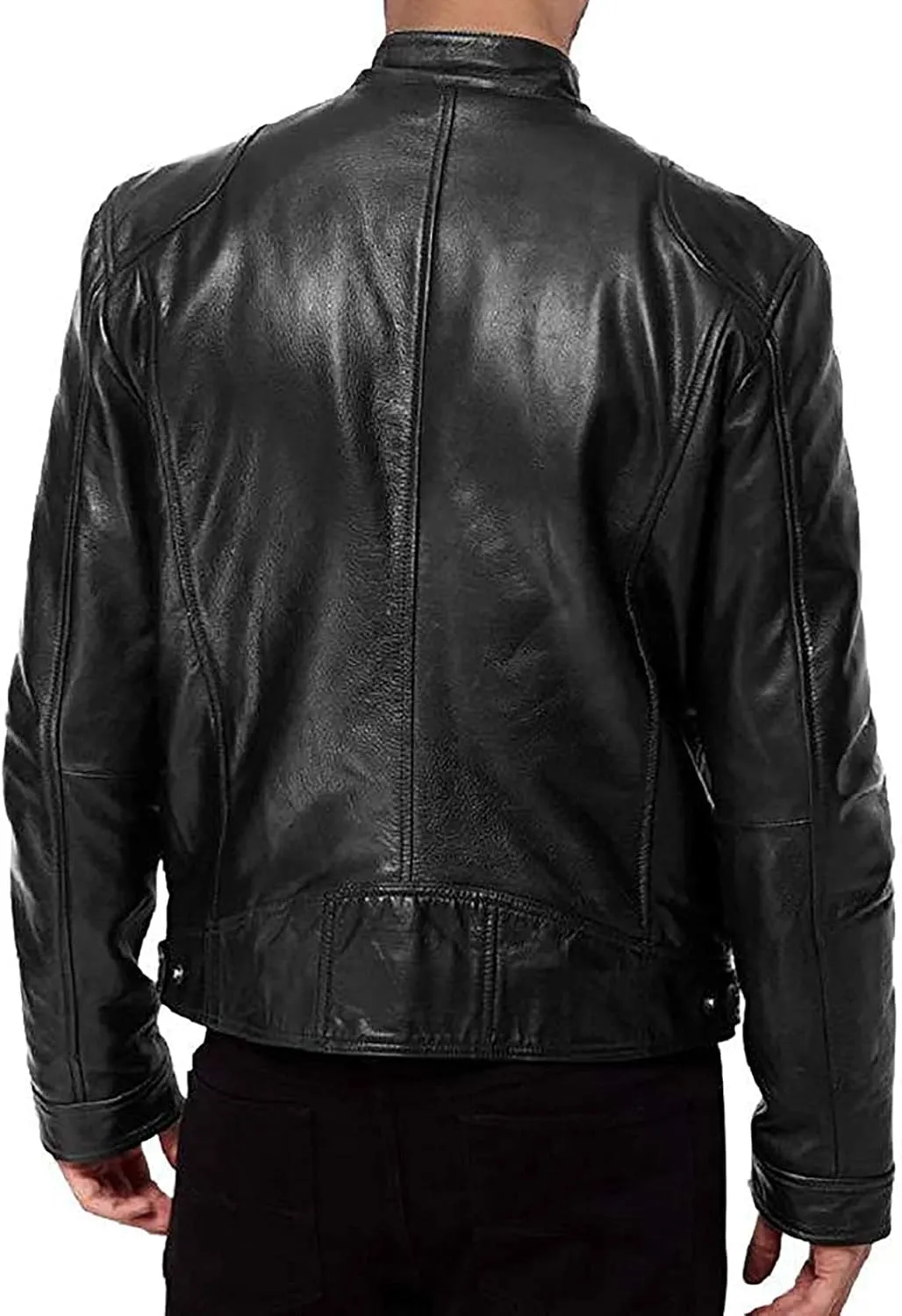 Leather Jacket Men Big And Tall Zip Up Stand Collar Jackets Cool Faux Leather Motocycle Coats Casual Stylish Outwear