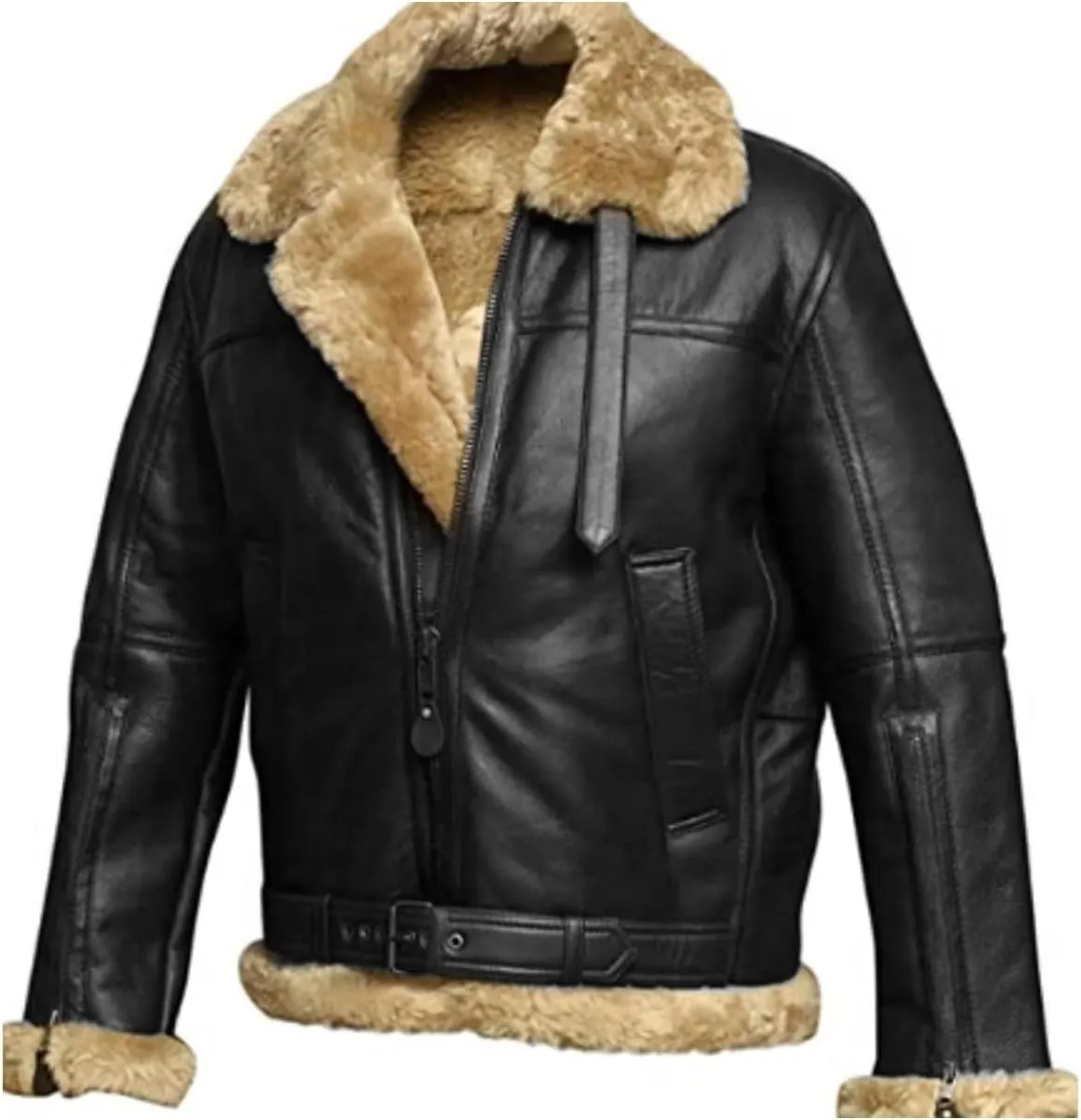 Leather Jacket Men Faux Suede Leather Coat Fur Hooded Sherpa Lined Thickened Warm Jacket Zipper Outwear Winter