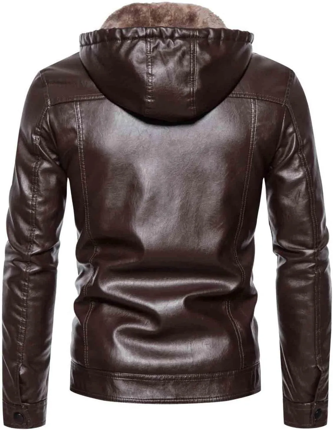 Leather Jacket Men Slim Fit Black Faux Leather Fleece Lined Motorcycle Biker Bomber Jacket with Hood