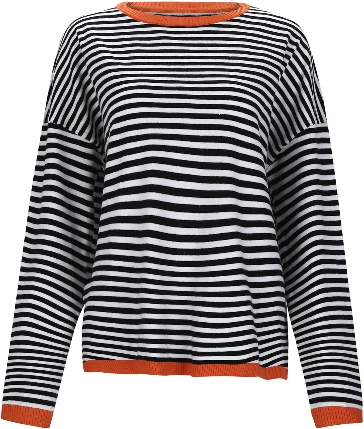 Light Sweatshirt for Women Fashion Casual Round Neck Striped Tops Long Sleeved Sweater Hoodless Hoodie