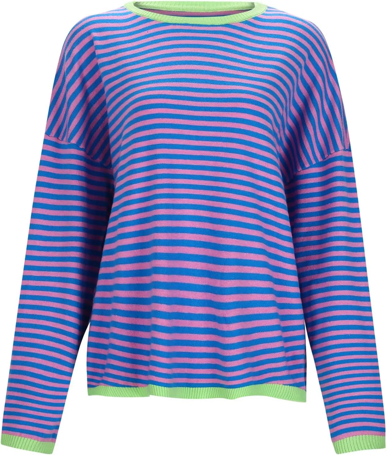 Light Sweatshirt for Women Fashion Casual Round Neck Striped Tops Long Sleeved Sweater Hoodless Hoodie