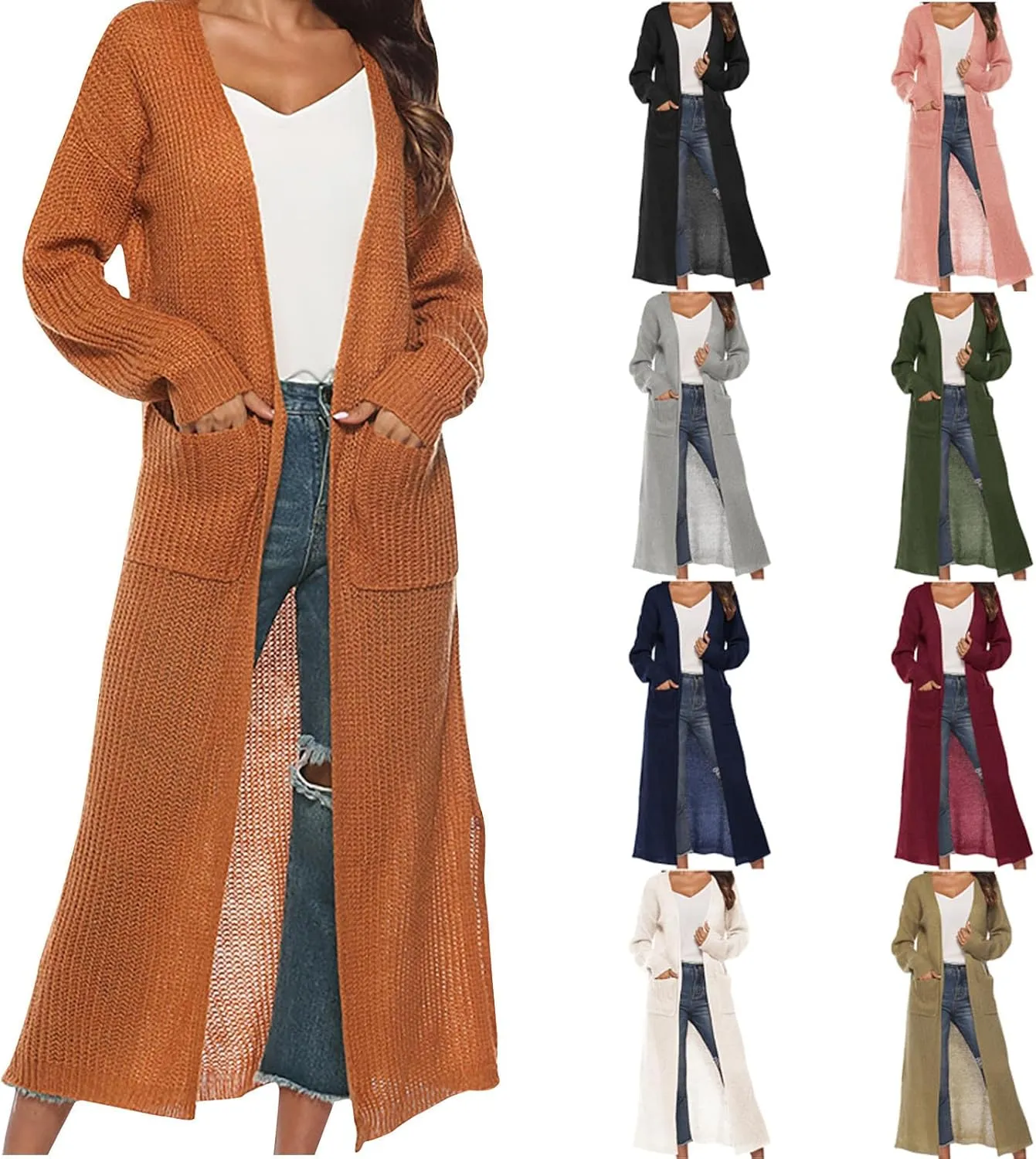 Lightweight Cardigans for Women Casual Oversized Long Sleeve Cardigan Open Front Floor Length Maxi Sweaters