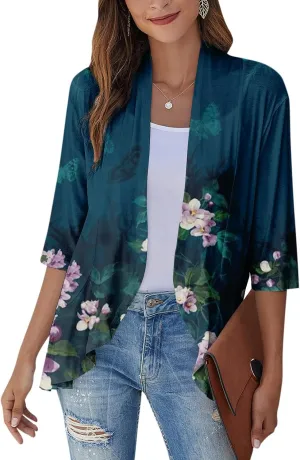 Lightweight Flutter Cardigan for Women Casual 3/4 Sleeve Cardigans for Women Long Fall Cardigan Sweaters for Women