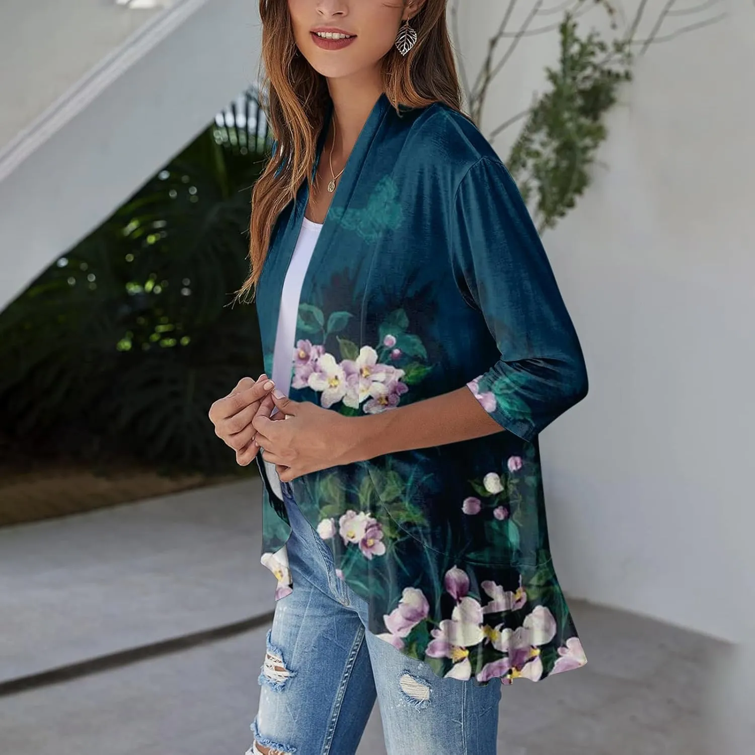 Lightweight Flutter Cardigan for Women Casual 3/4 Sleeve Cardigans for Women Long Fall Cardigan Sweaters for Women