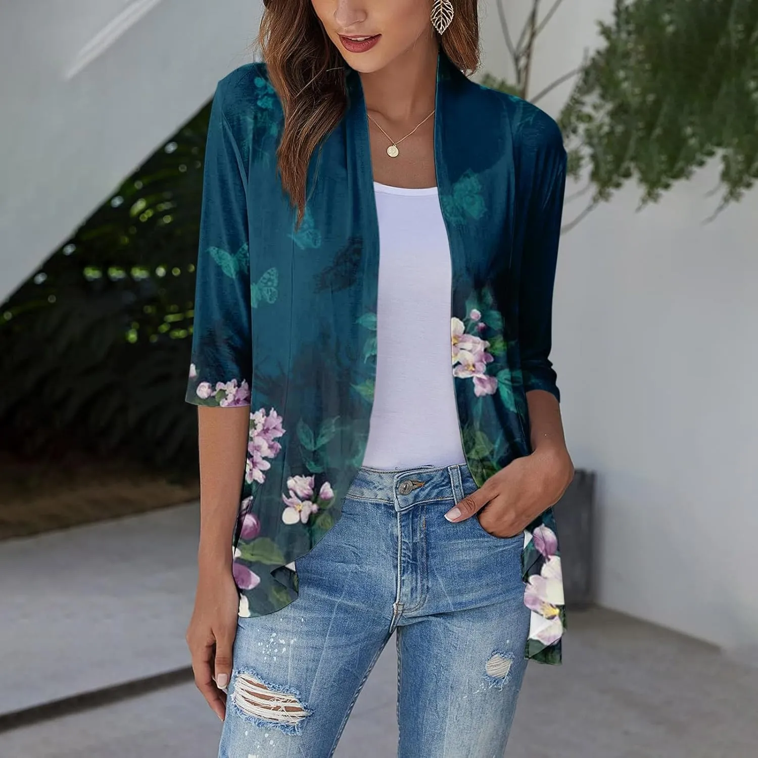 Lightweight Flutter Cardigan for Women Casual 3/4 Sleeve Cardigans for Women Long Fall Cardigan Sweaters for Women