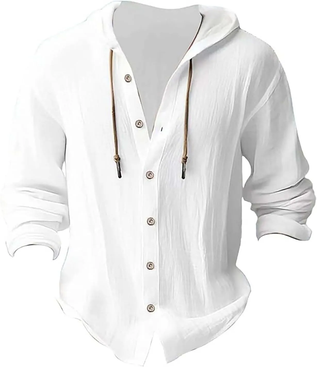 Linen Hoodie Men Casual Summer Hawaiian Untucked Shirts Lightweight Loose Fit Hooded V Neck Button Up Linen Shirts