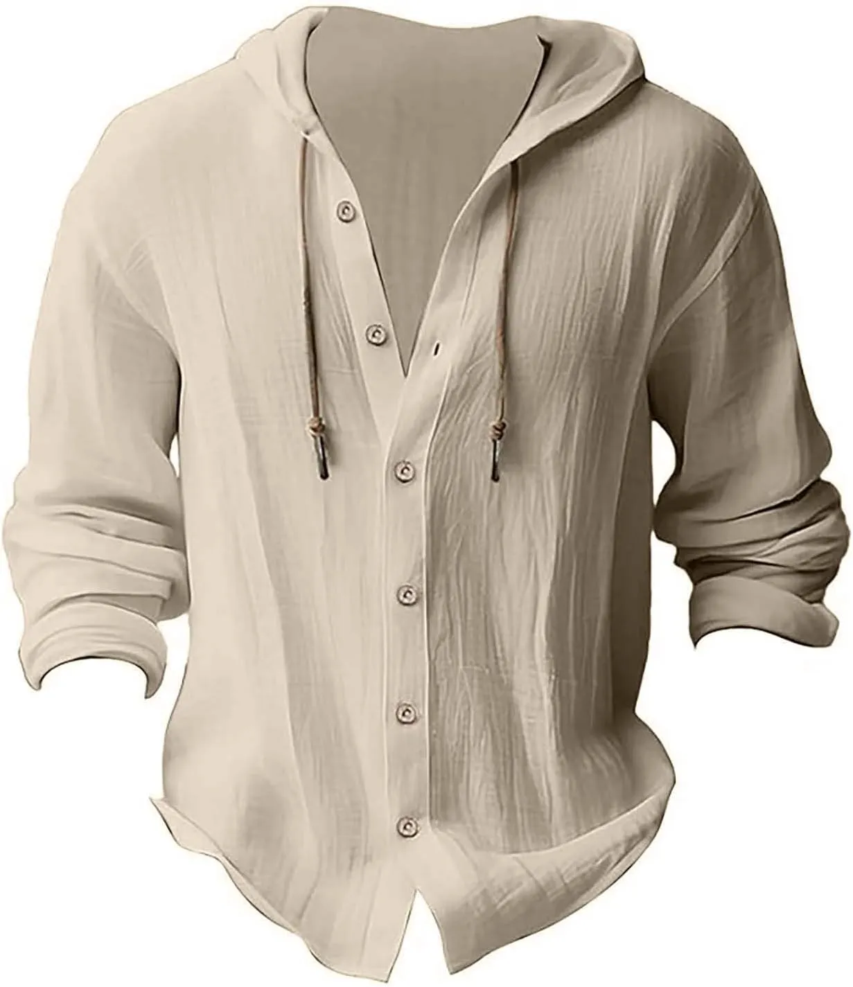 Linen Hoodie Men Casual Summer Hawaiian Untucked Shirts Lightweight Loose Fit Hooded V Neck Button Up Linen Shirts