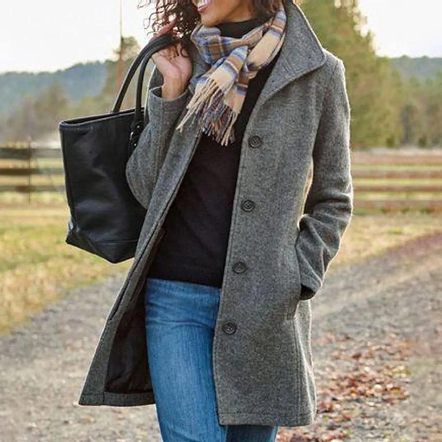 Lmdudan Long Pea Coats for Women Winter Stand Collar Single Breasted Wool Coats Wool Blend Peacoat Thicken Blazer Jackets