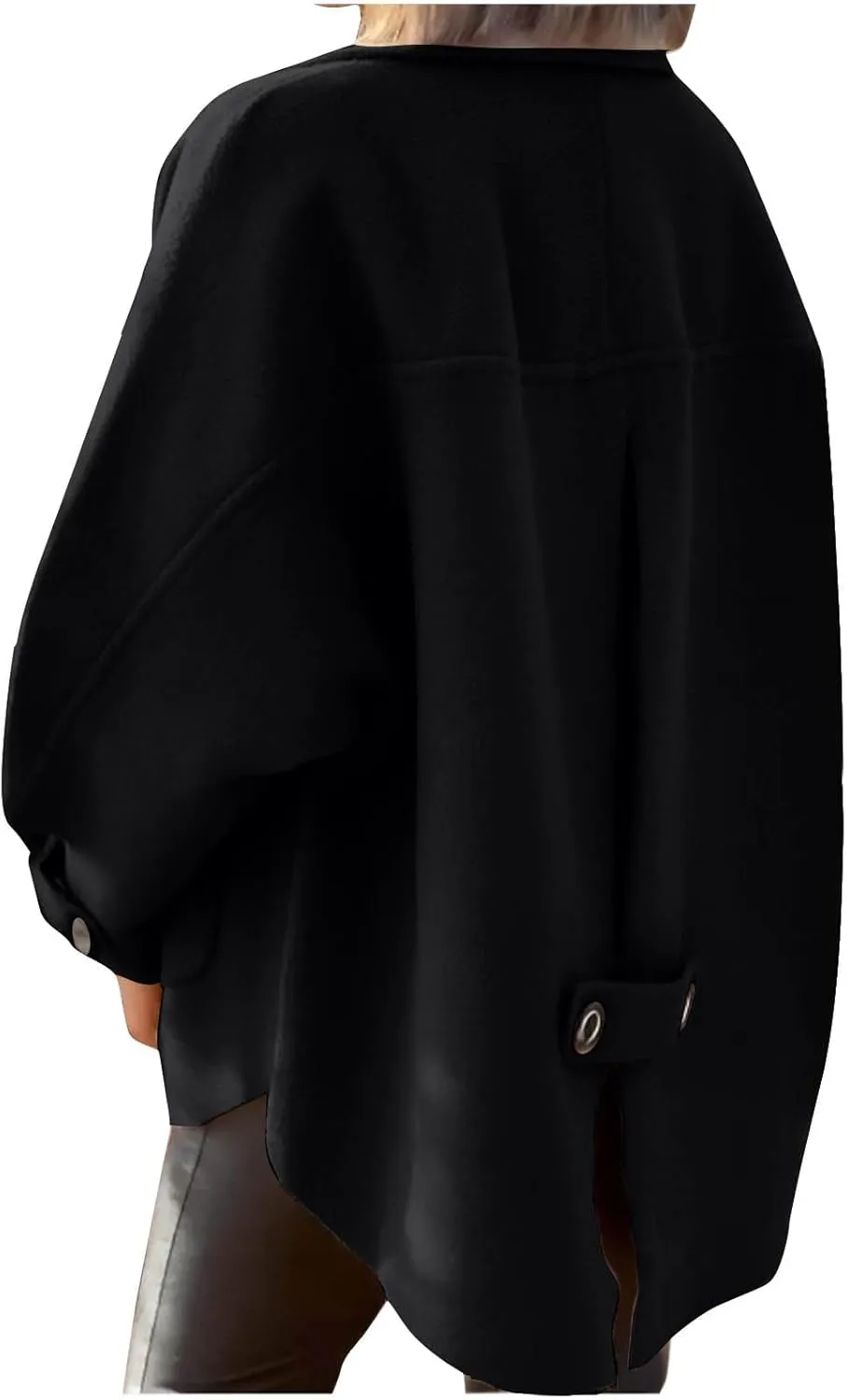 Lmdudan Wool Shacket Jacket for Women Oversized Long Sleeve Pea Coat Jackets Button Down Wool Blend Coats with Pocket