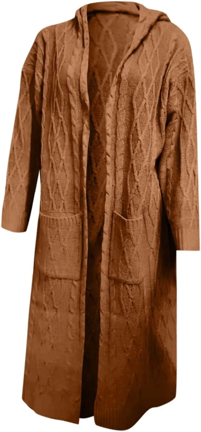 Long Cardigan Sweaters for Women Fall Winter Coats Cable Knit Casual Open Front Long Sleeve Sweater Plus Size Outercoat