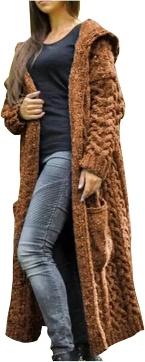 Long Cardigan Sweaters for Women Fall Winter Coats Cable Knit Casual Open Front Long Sleeve Sweater Plus Size Outercoat