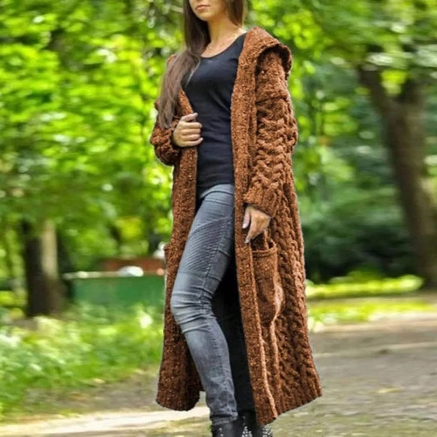 Long Cardigan Sweaters for Women Fall Winter Coats Cable Knit Casual Open Front Long Sleeve Sweater Plus Size Outercoat