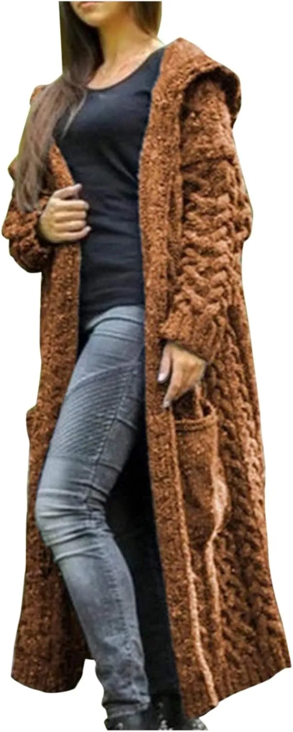 Long Cardigan Sweaters for Women Fall Winter Coats Cable Knit Casual Open Front Long Sleeve Sweater Plus Size Outercoat