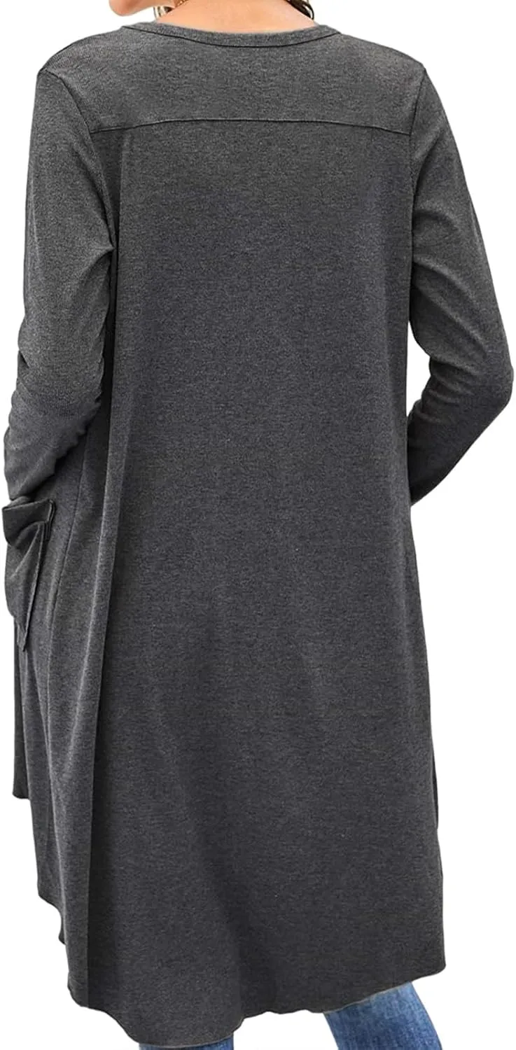 Long Cardigan Sweaters for Women Knit Open Front Cardigans Casual Button Down Long Sleeve Jacket Outwear with Pockets