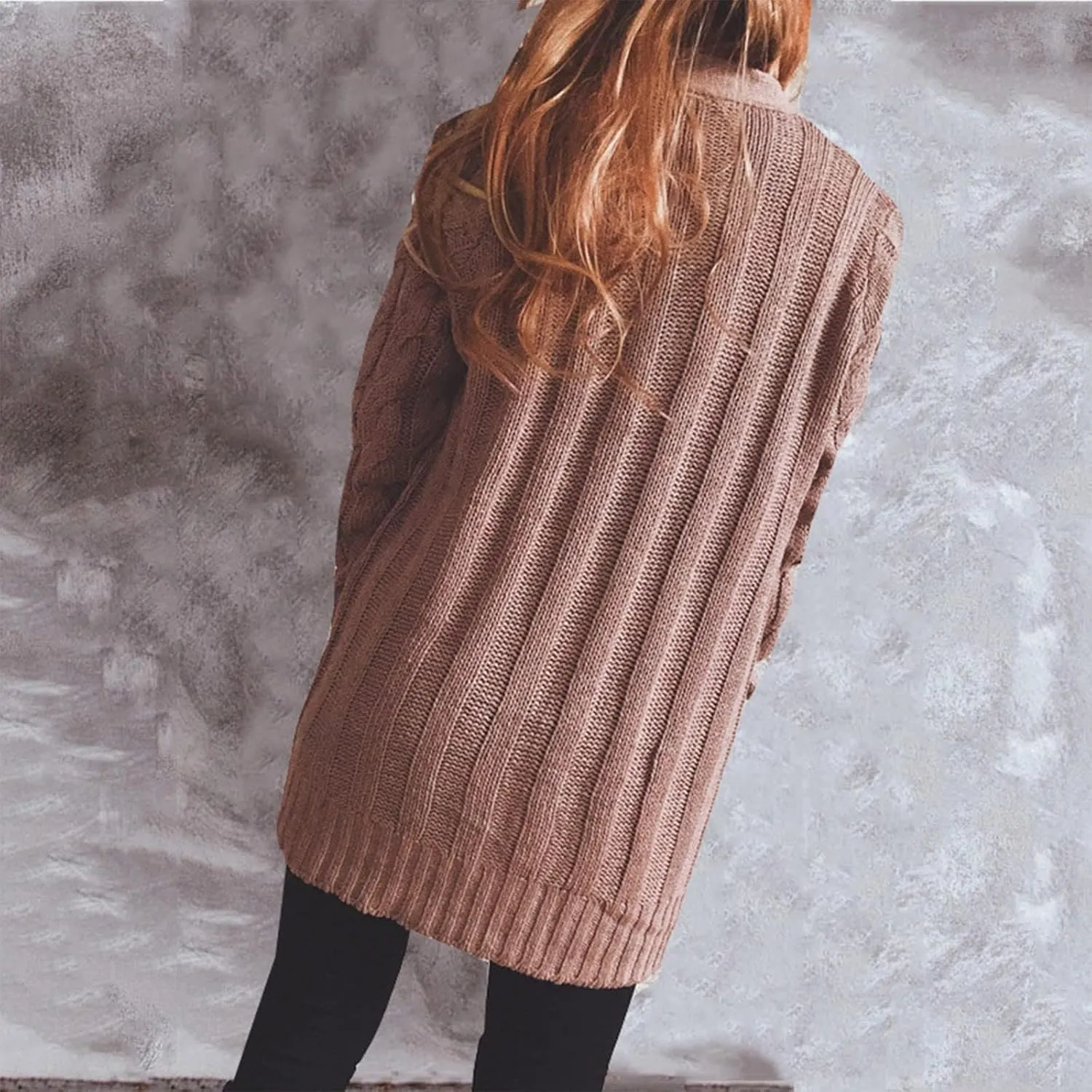 Long Cardigans for Women Long Sleeve Crew Neck Soft Cardigan Sweaters Chunky Knit Draped Outwear with Pockets