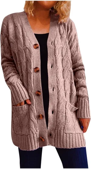 Long Cardigans for Women Long Sleeve Crew Neck Soft Cardigan Sweaters Chunky Knit Draped Outwear with Pockets