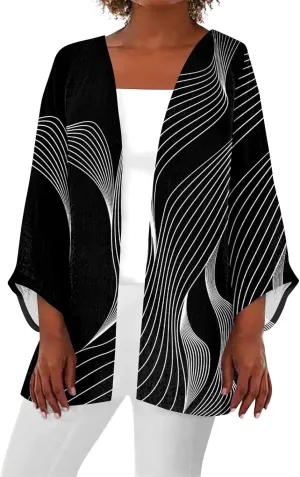 Long Cardigans for Women Trendy 3/4 Sleeve Casual Loose Open Front Cardigan Floral Printed Comfy Dressy Cardigans