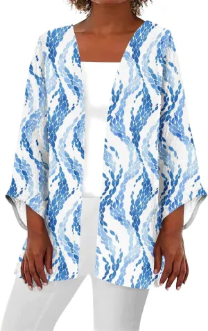 Long Cardigans for Women Trendy 3/4 Sleeve Casual Loose Open Front Cardigan Floral Printed Comfy Dressy Cardigans