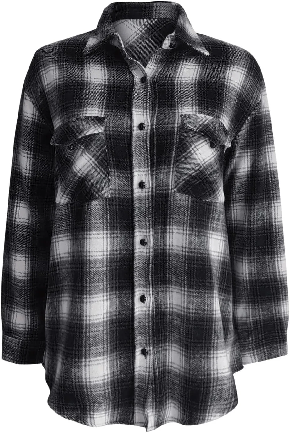 Long Jacket for Women Long Sleeve Lapel Button Up Tartan Shacket Trench Coat with Pocket Collared Duster Coat Outerwear