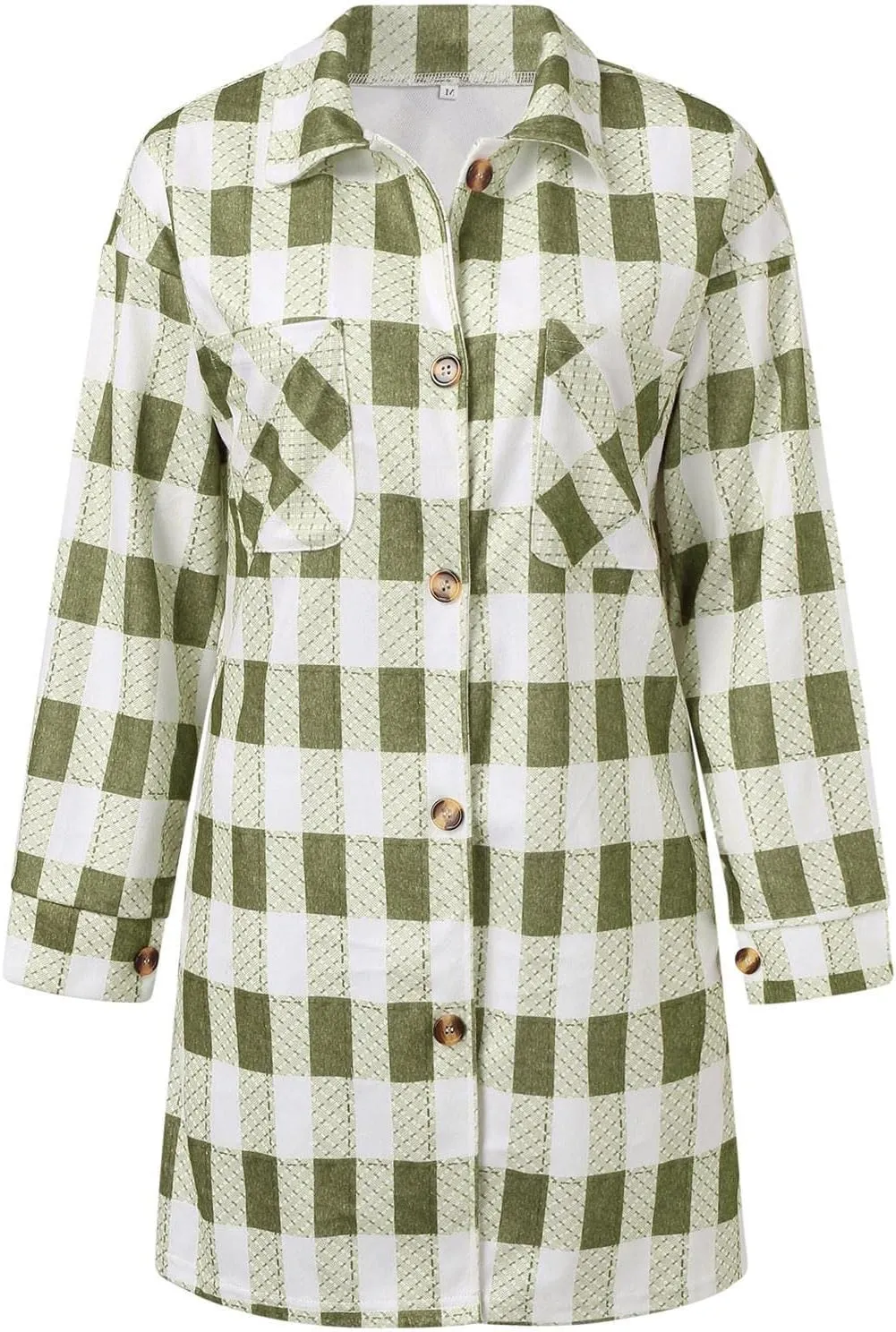 Long Jacket for Women Long Sleeve Lapel Button Up Tartan Shacket Trench Coat with Pocket Collared Duster Coat Outerwear