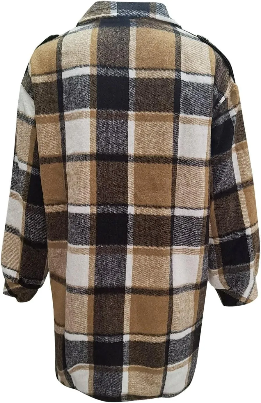 Long Jacket for Women Long Sleeve Lapel Button Up Tartan Shacket Trench Coat with Pocket Collared Duster Coat Outerwear