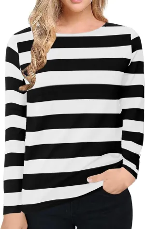 Long Sleeve Sweatshirt Crewneck Striped Colour Block Casual Pullover Top Fashion Fall Lightweight Fleece Shirt