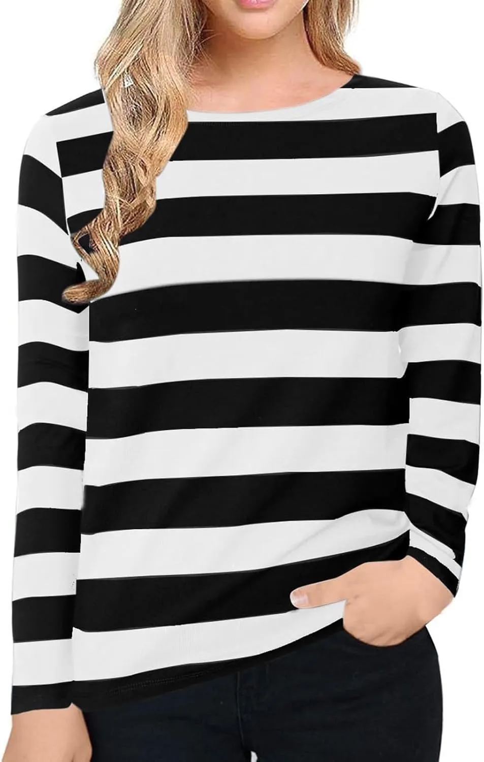 Long Sleeve Sweatshirt Crewneck Striped Colour Block Casual Pullover Top Fashion Fall Lightweight Fleece Shirt