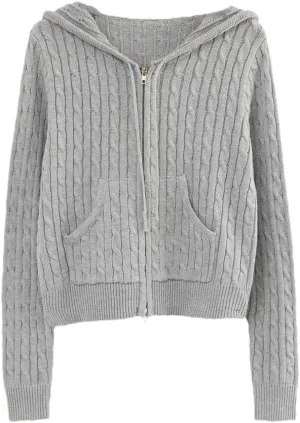 Long Sleeve Top Cropped Cardigans Women Knit Sweaters Zipper Up Cardigan Hooded Sweater Coat