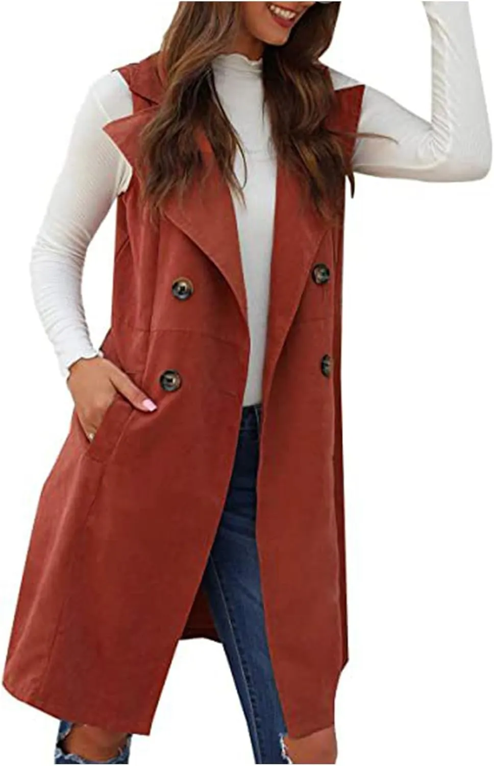 Long Trench Coats for Women Winter Jacket Vests Wool Blend Peacoat Double Breasted Vest Trendy Coats
