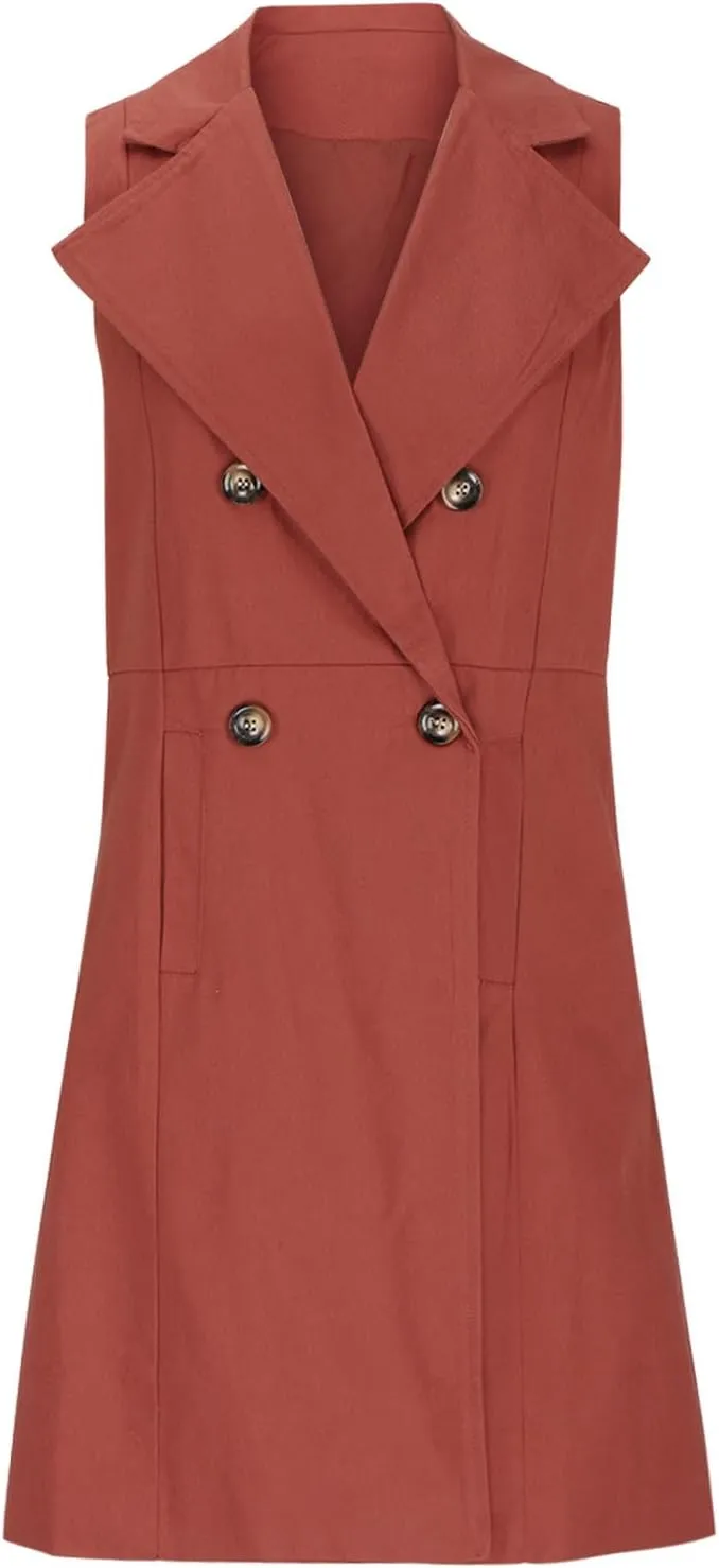 Long Trench Coats for Women Winter Jacket Vests Wool Blend Peacoat Double Breasted Vest Trendy Coats