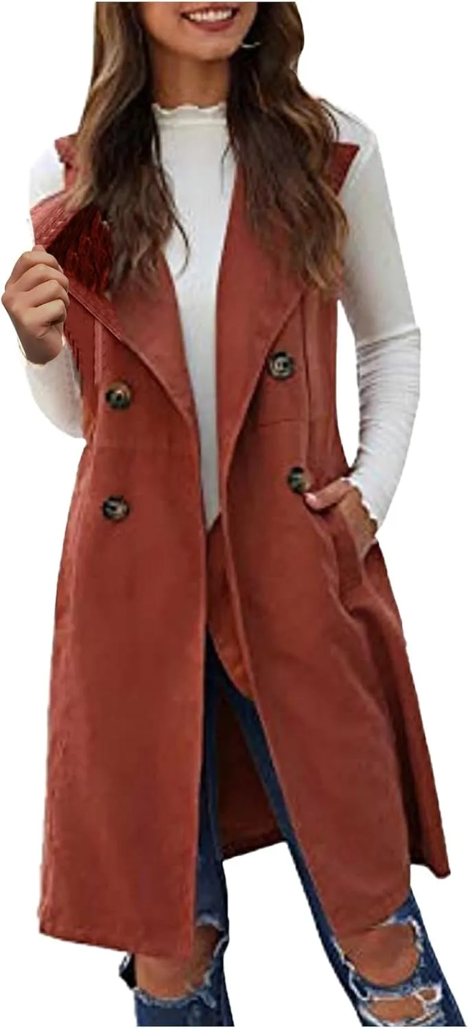 Long Trench Coats for Women Winter Jacket Vests Wool Blend Peacoat Double Breasted Vest Trendy Coats