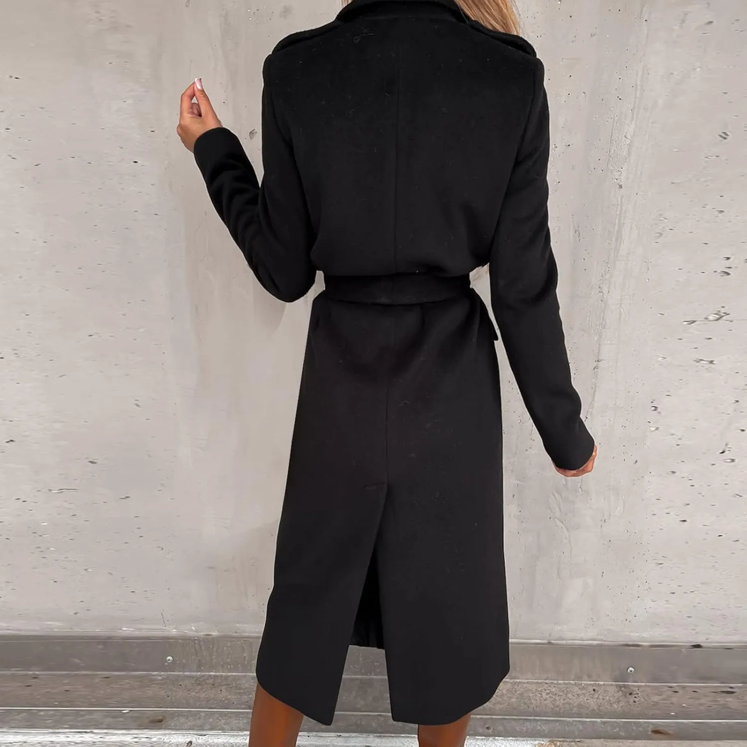Long Wool Coats for Women Trendy Notched Collar Open Front Trench Coat Woolen Blend Warm Fall Winter Jacket Outwear