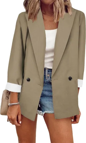 MAYRAIN Women's Casual Solid Color Blazers Utility Pockets Lapel Outerwears Spring-Summer Business Cardigan Jackets