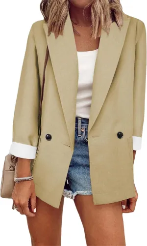 MAYRAIN Women's Casual Solid Color Blazers Utility Pockets Lapel Outerwears Spring-Summer Business Cardigan Jackets