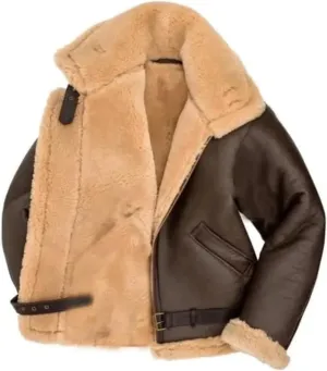 Men Aviator Bomber Coat Faux Shearling Sheepskin Leather Jacket Fur Lined Bomber Jackets Thickening Outercoat