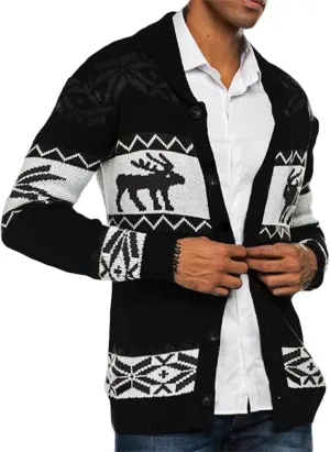 Men Cardigan Sweater Casual Knitted Jacquard Button Down Lightweight Top Autumn Winter