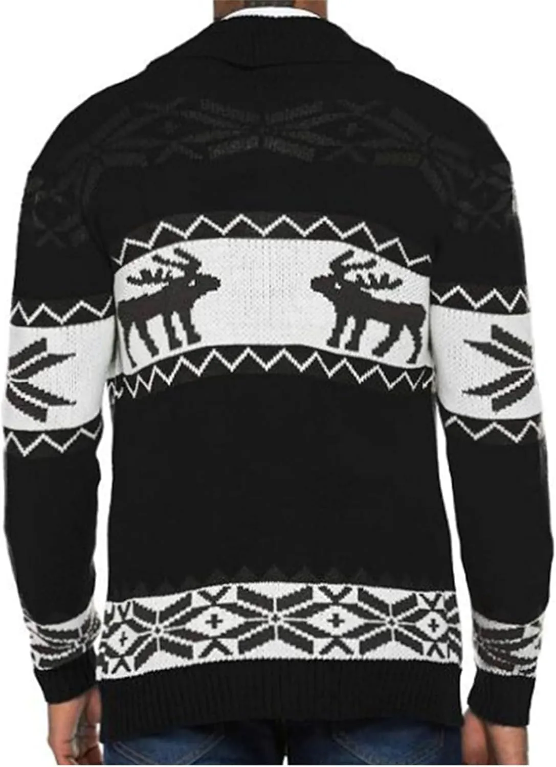 Men Cardigan Sweater Casual Knitted Jacquard Button Down Lightweight Top Autumn Winter