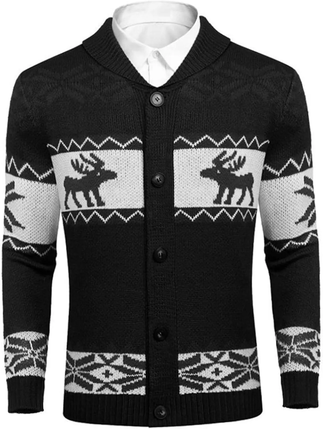 Men Cardigan Sweater Casual Knitted Jacquard Button Down Lightweight Top Autumn Winter